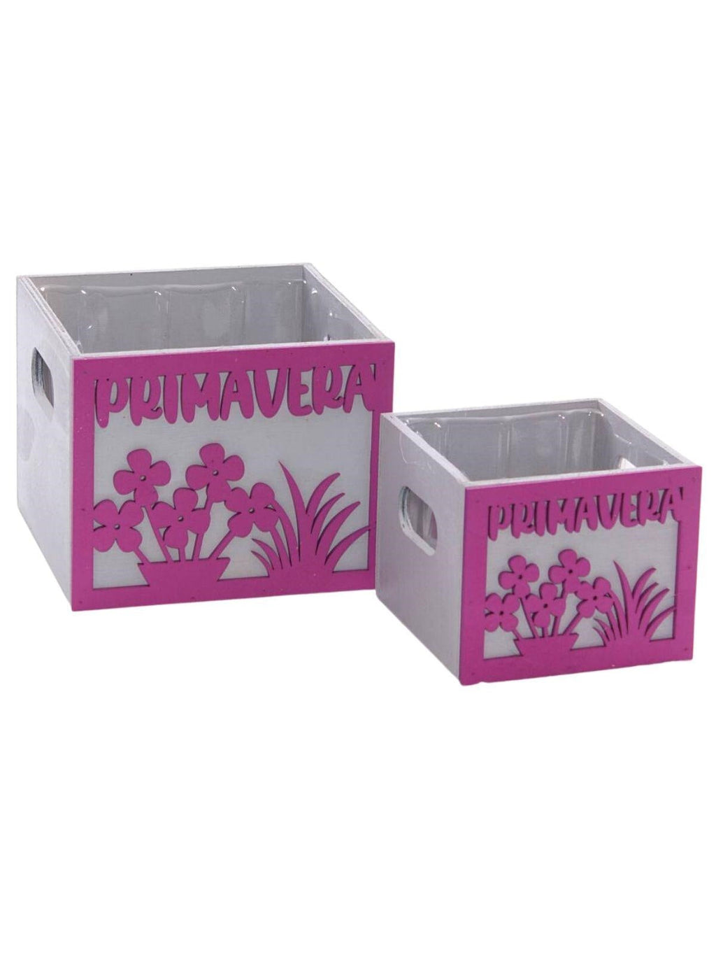 Portavaso fucsia in legno "Primavera" in set di 2, 15x15H12 cm (kit da 3)