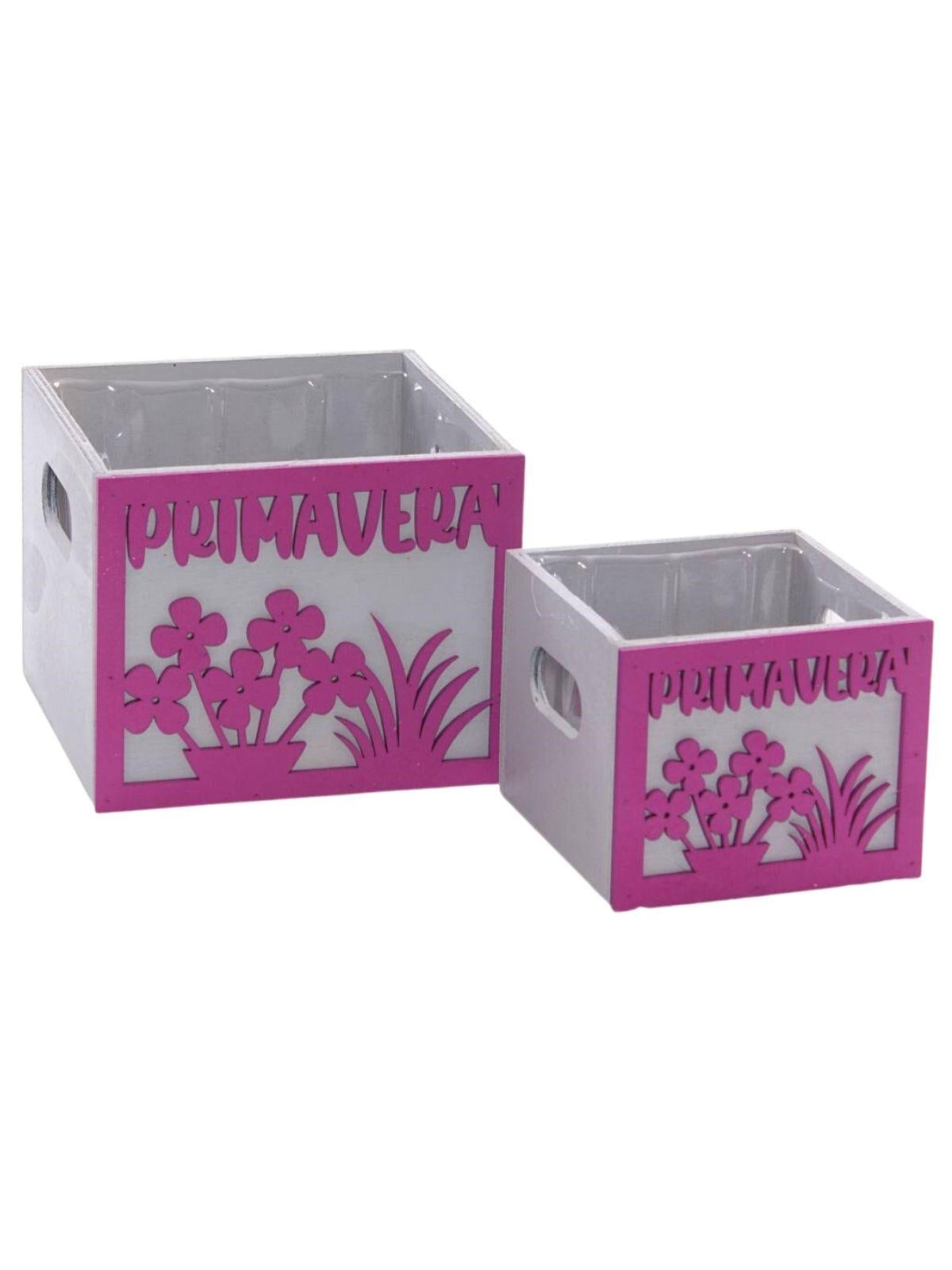 Portavaso fucsia in legno "Primavera" in set di 2, 15x15H12 cm (kit da 3)