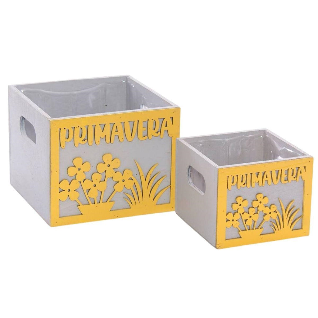 Portavaso giallo in legno Primavera in set di 2, 15x15H12 cm