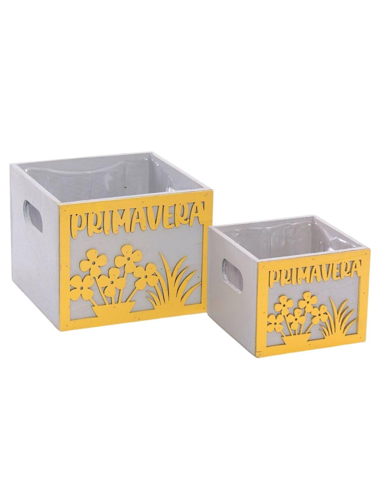 Portavaso giallo in legno Primavera in set di 2, 15x15H12 cm (kit da 3)