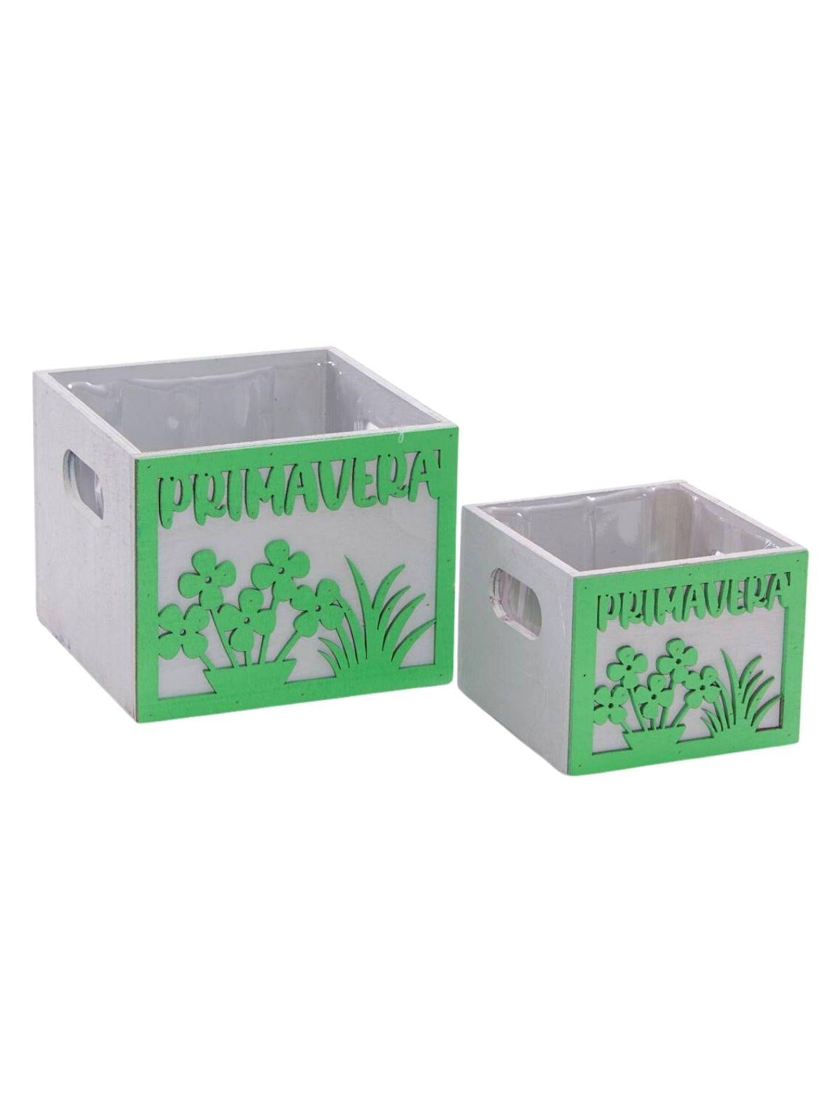 Portavaso verde in legno Primavera in set di 2, 15x15H12 cm (kit da 3)