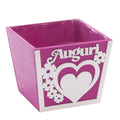 Portavaso fucsia in legno Auguri, 14x14x12 cm (kit da 10)