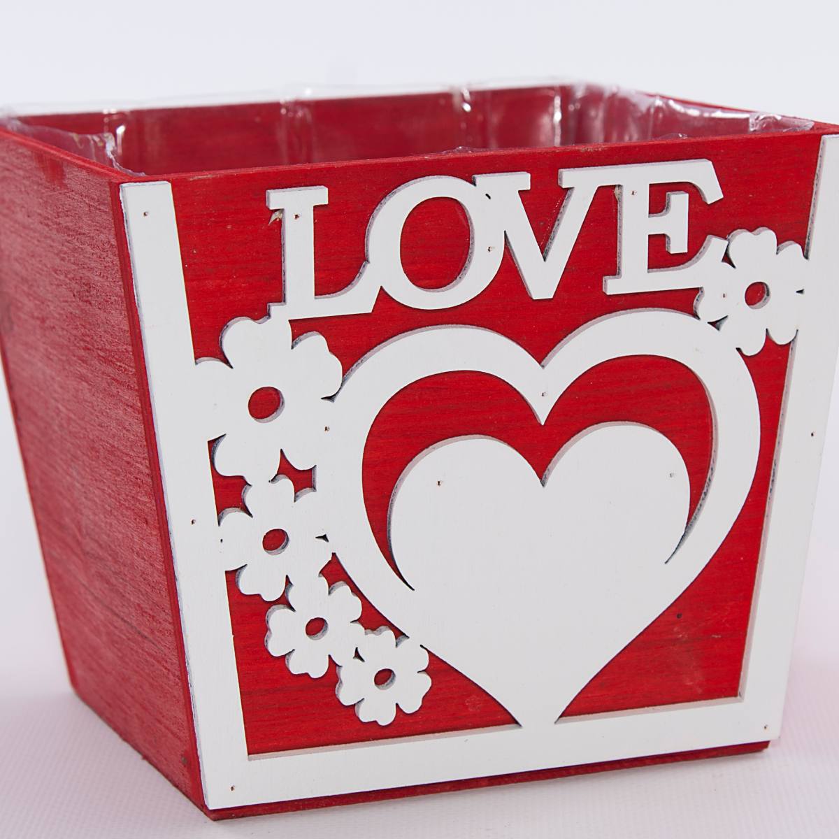 Portavaso in legno rosso Love, 14x14H12 cm (kit da 10)