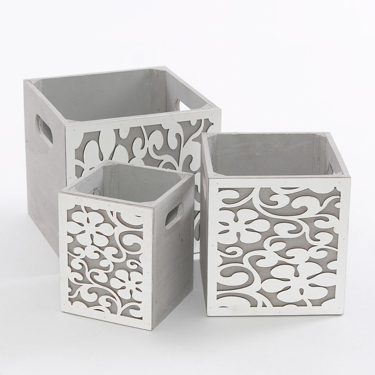 Portavaso in compensato grigio e bianco, set di 3, 19x19H15 cm