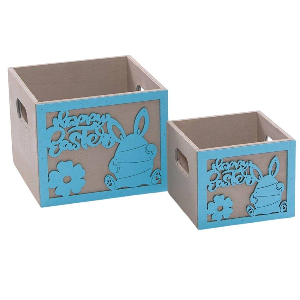 Portavaso azzurro in legno Pasqua in set di 2, 15x15H12 cm