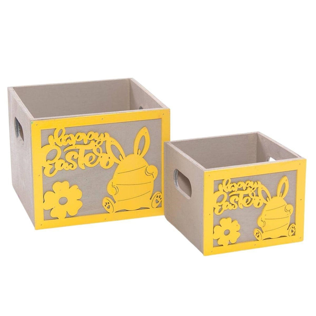 Portavaso giallo in legno Pasqua in set di 2, 15x15H12 cm