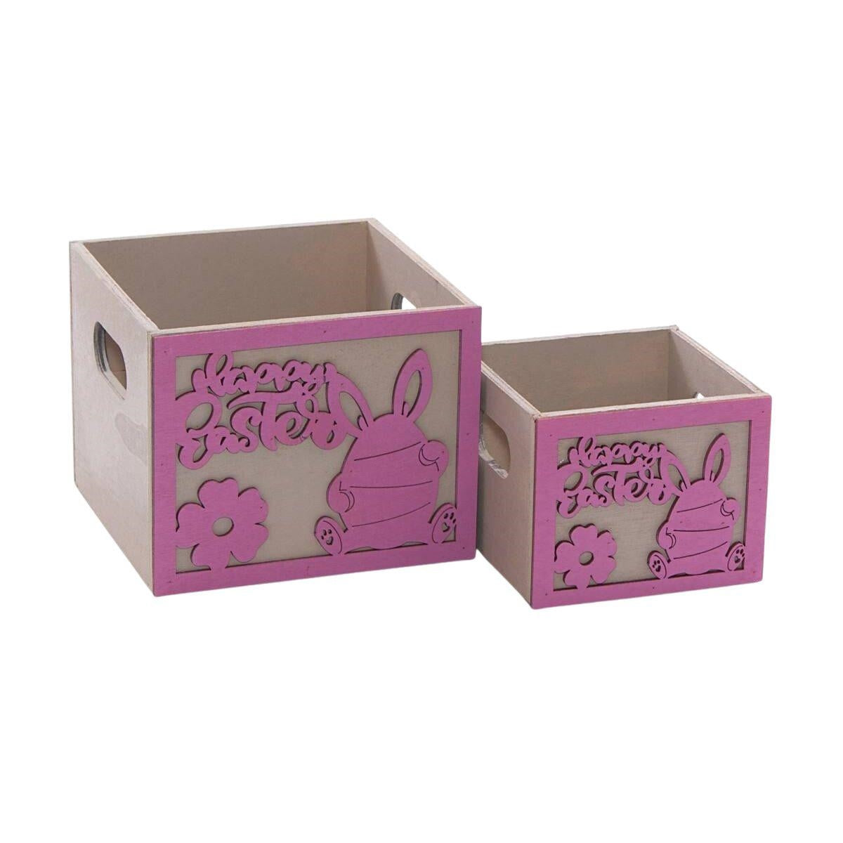 Portavaso rosa in legno Pasqua in set di 2, 15x15H12 cm