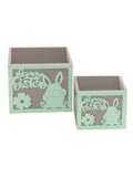 Portavaso verde in legno "Happy Easter" in set di 2, 15X15H12 cm (kit da 3)