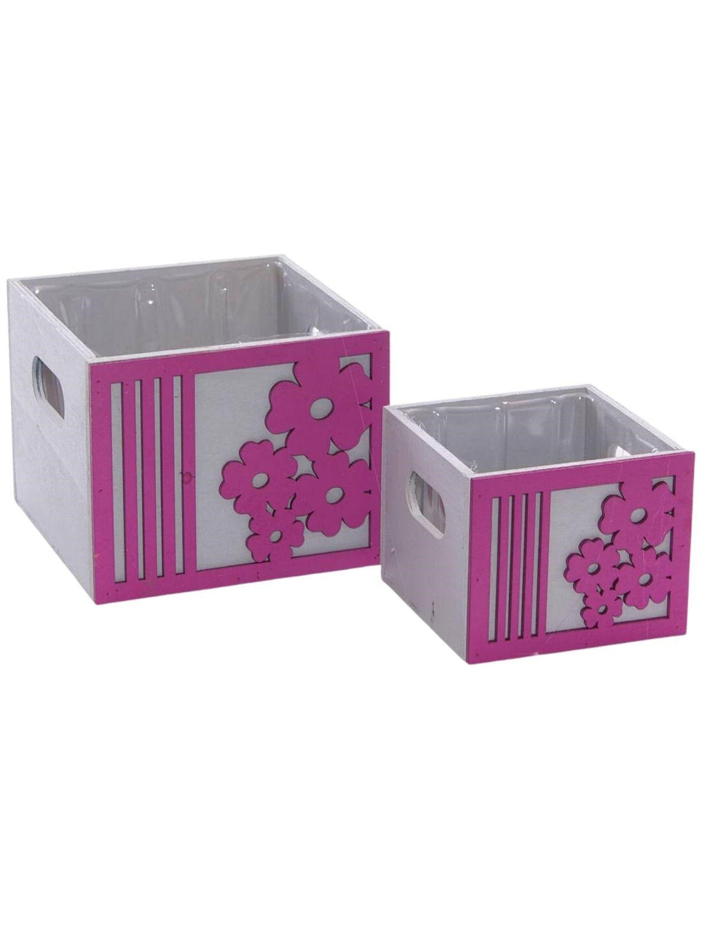 Portavaso fucsia in legno Fiore in set di 2, 15x15H12 cm (kit da 3)