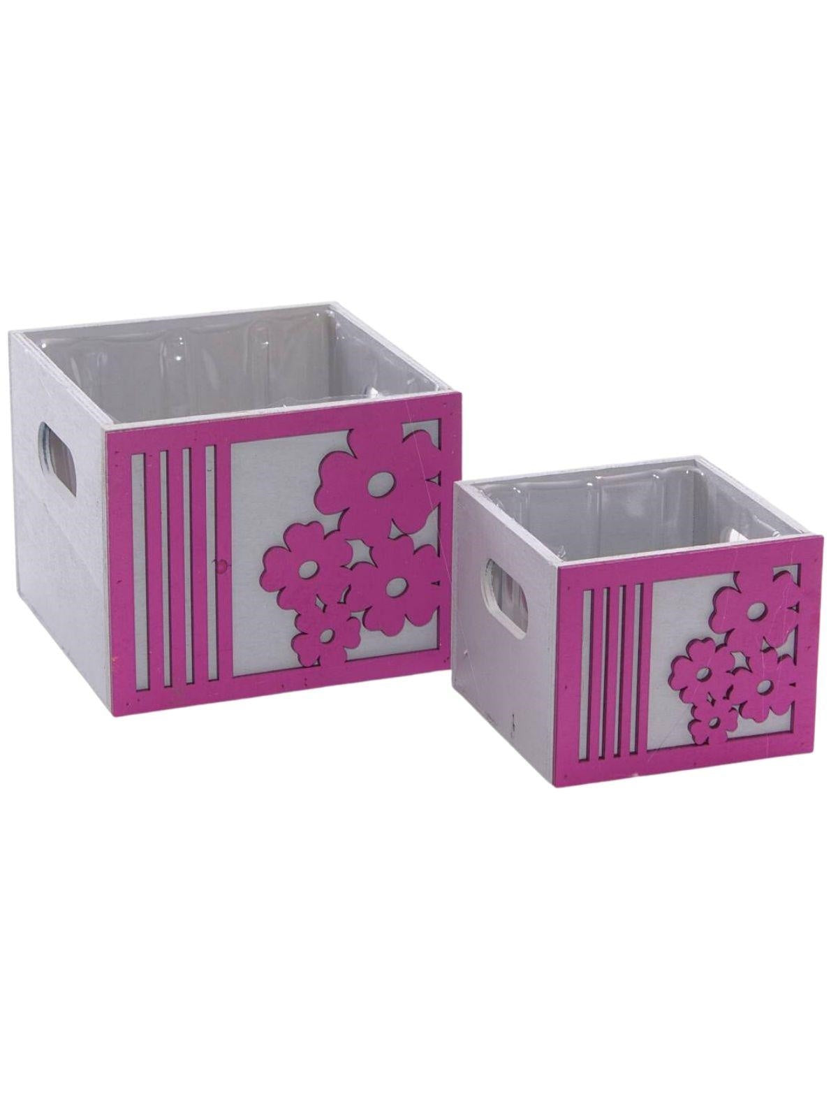 Portavaso fucsia in legno Fiore in set di 2, 15x15H12 cm (kit da 3)