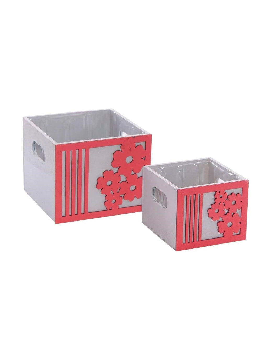 Portavaso rosso in legno Fiore in set di 2, 15x15H12 cm (kit da 3)