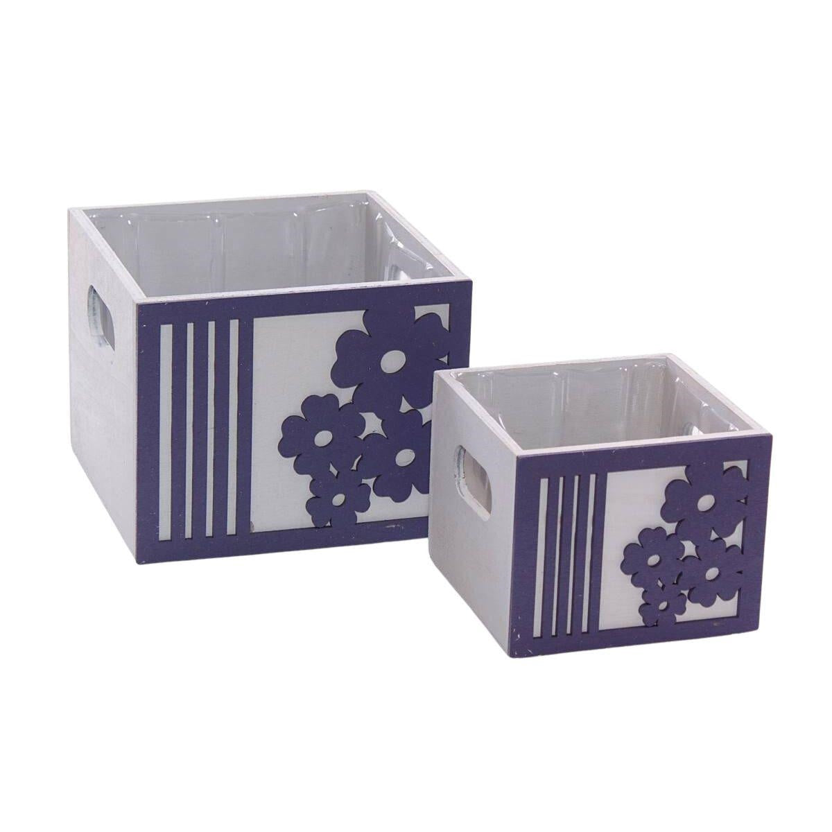 Portavaso viola in legno Fiore in set di 2, 15x15H12 cm