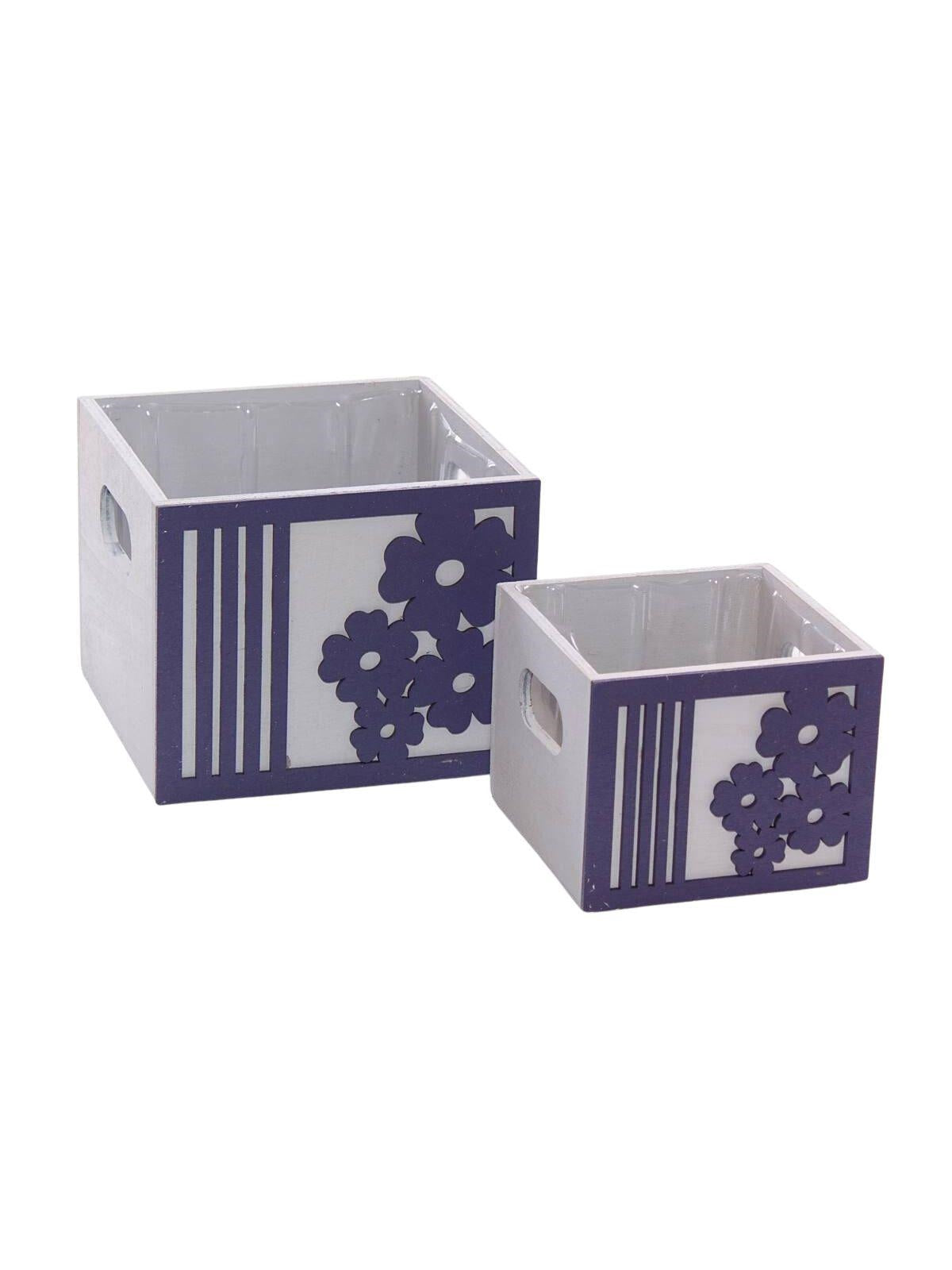 Portavaso viola in legno Fiore in set di 2, 15x15H12 cm (kit da 3)