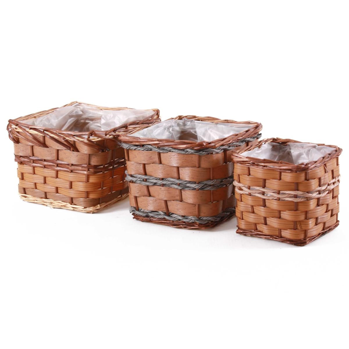 Portavaso quadrato in vimini e pvc in set di 3, 31X31H21 cm