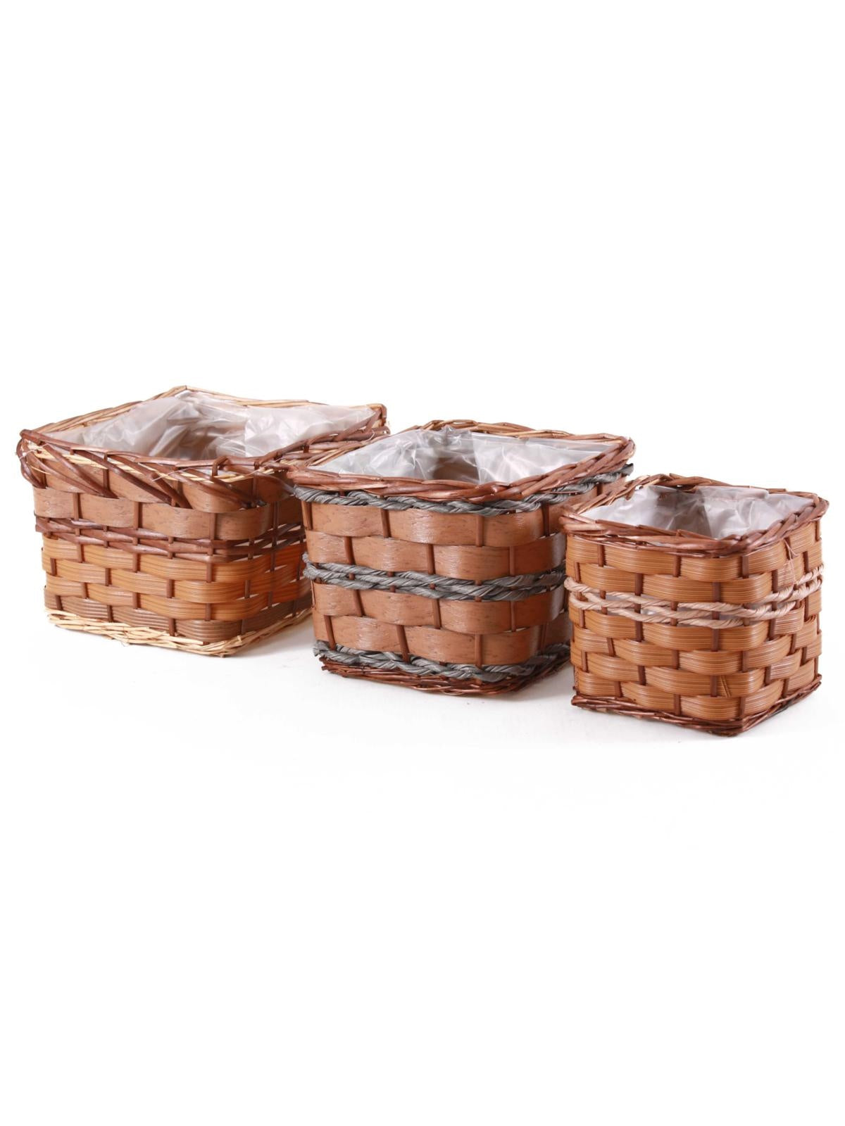 Portavaso quadrato in vimini e pvc in set di 3, 31X31H21 cm