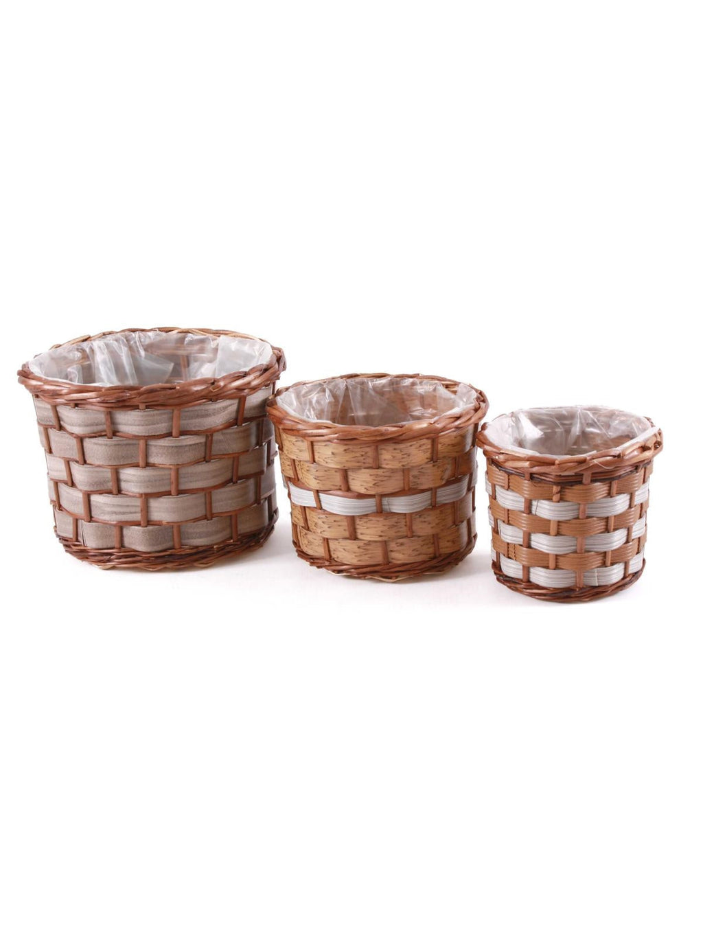 Portavaso rotondo in vimini e pvc in set di 3, Ø32H23 cm