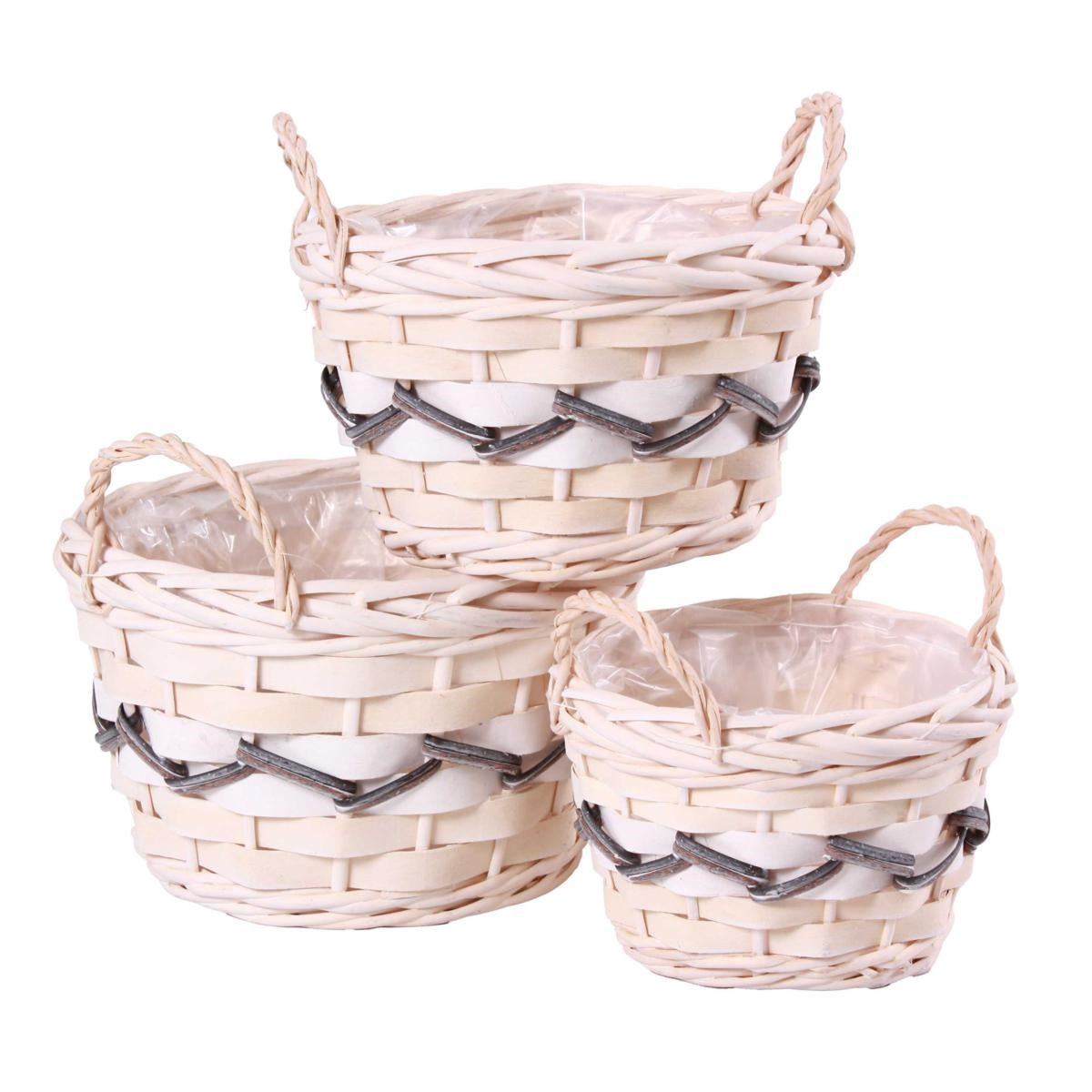 Cesto portavaso in vimini bianco in set di 3, Ø28H23 cm