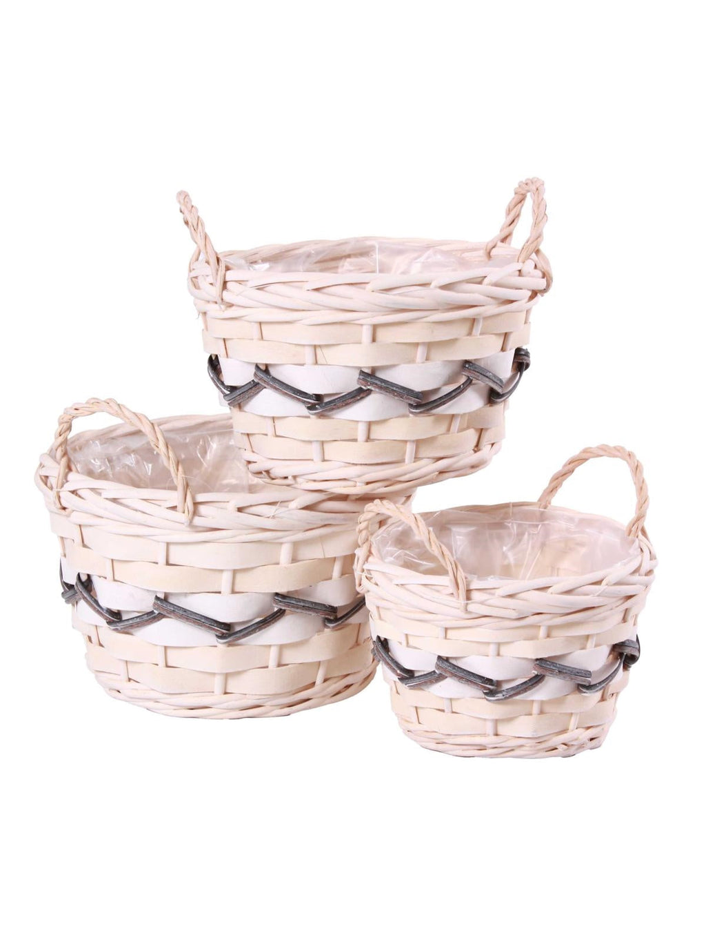 Cesto portavaso in vimini bianco in set di 3, Ø28H23 cm
