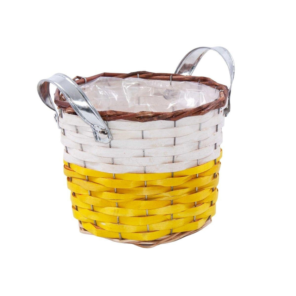 Portavaso in vimini giallo con manici, Ø20H16 cm (kit da 5)