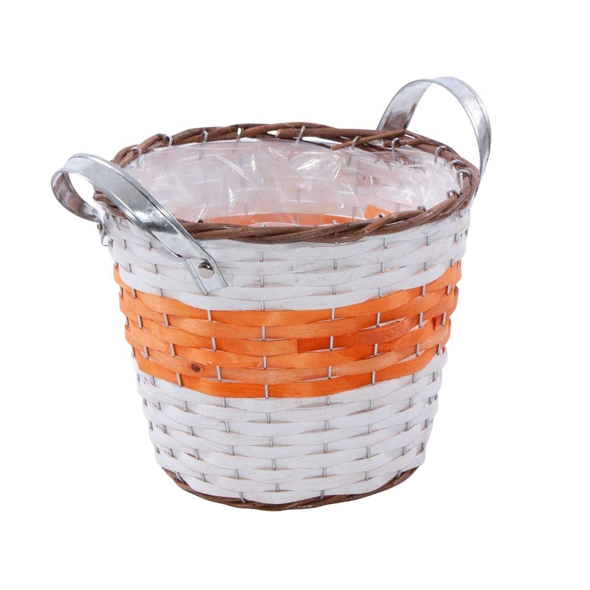 Portavaso in vimini arancio con manici, Ø25H21 cm