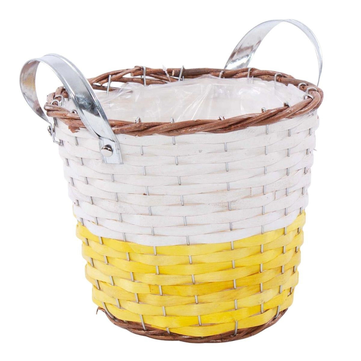 Portavaso in vimini giallo con manici, Ø25H21 cm