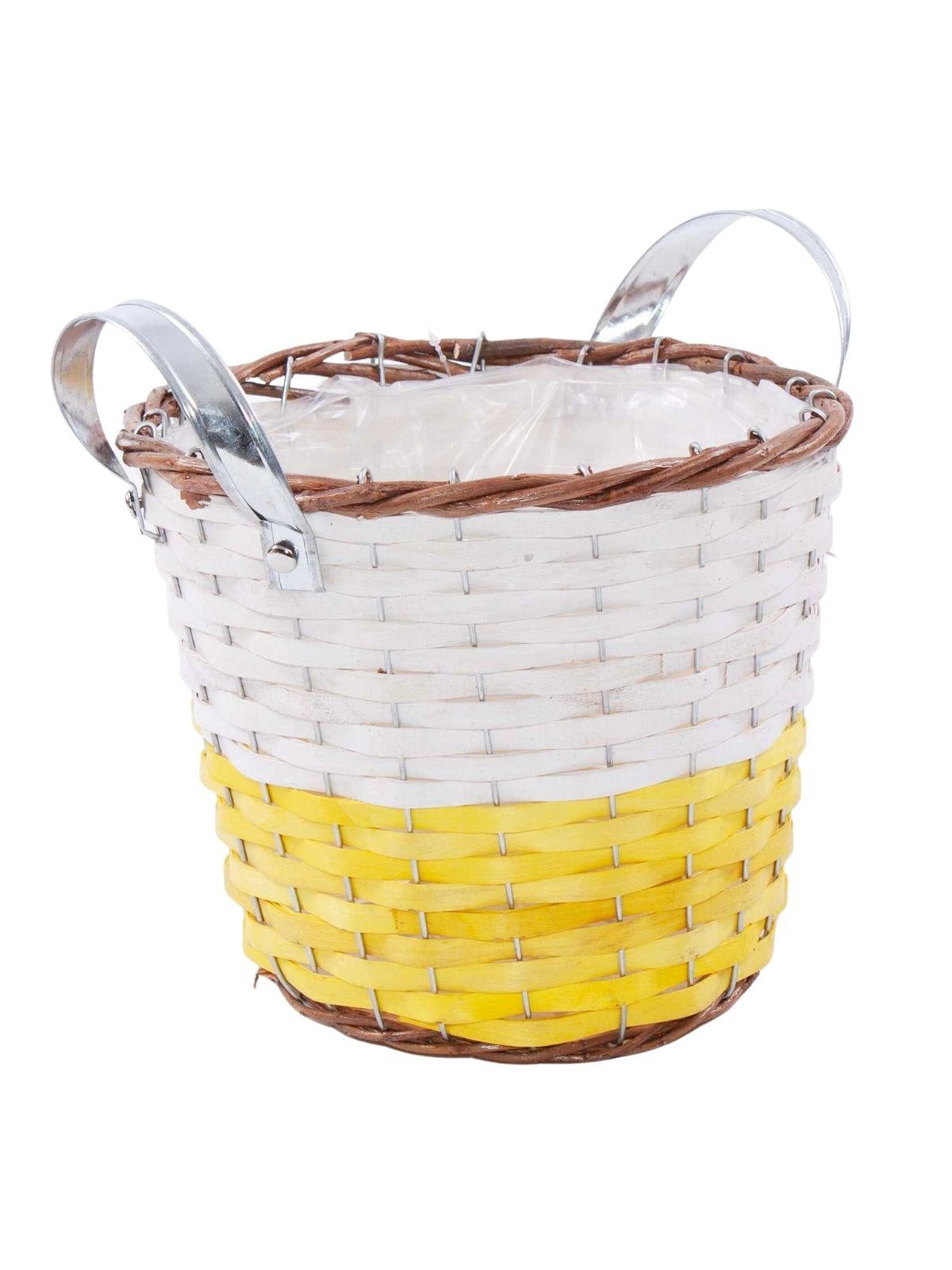 Portavaso in vimini giallo con manici, Ø25H21 cm (kit da 3)