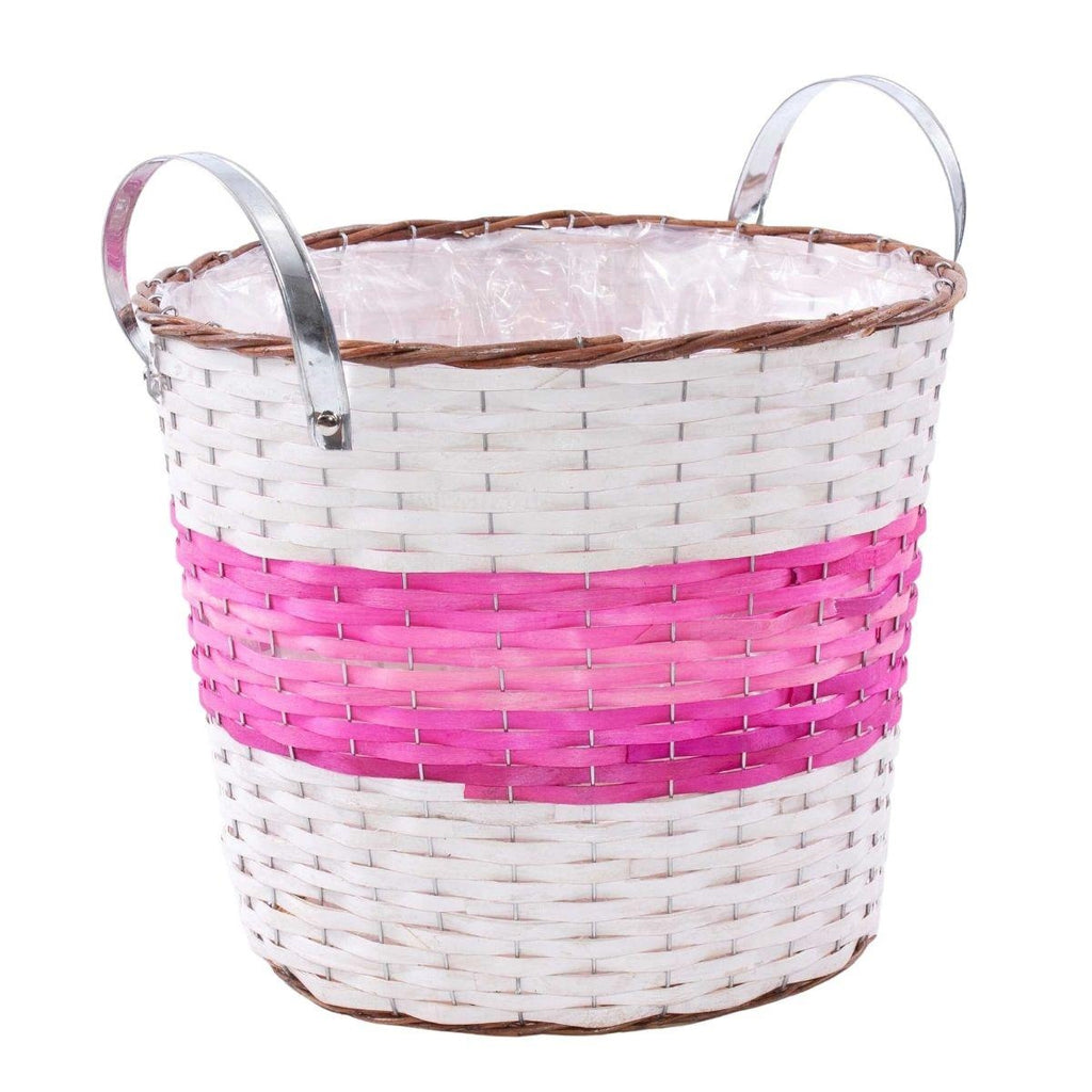 Portavaso in vimini fucsia con manici, Ø40H35 cm