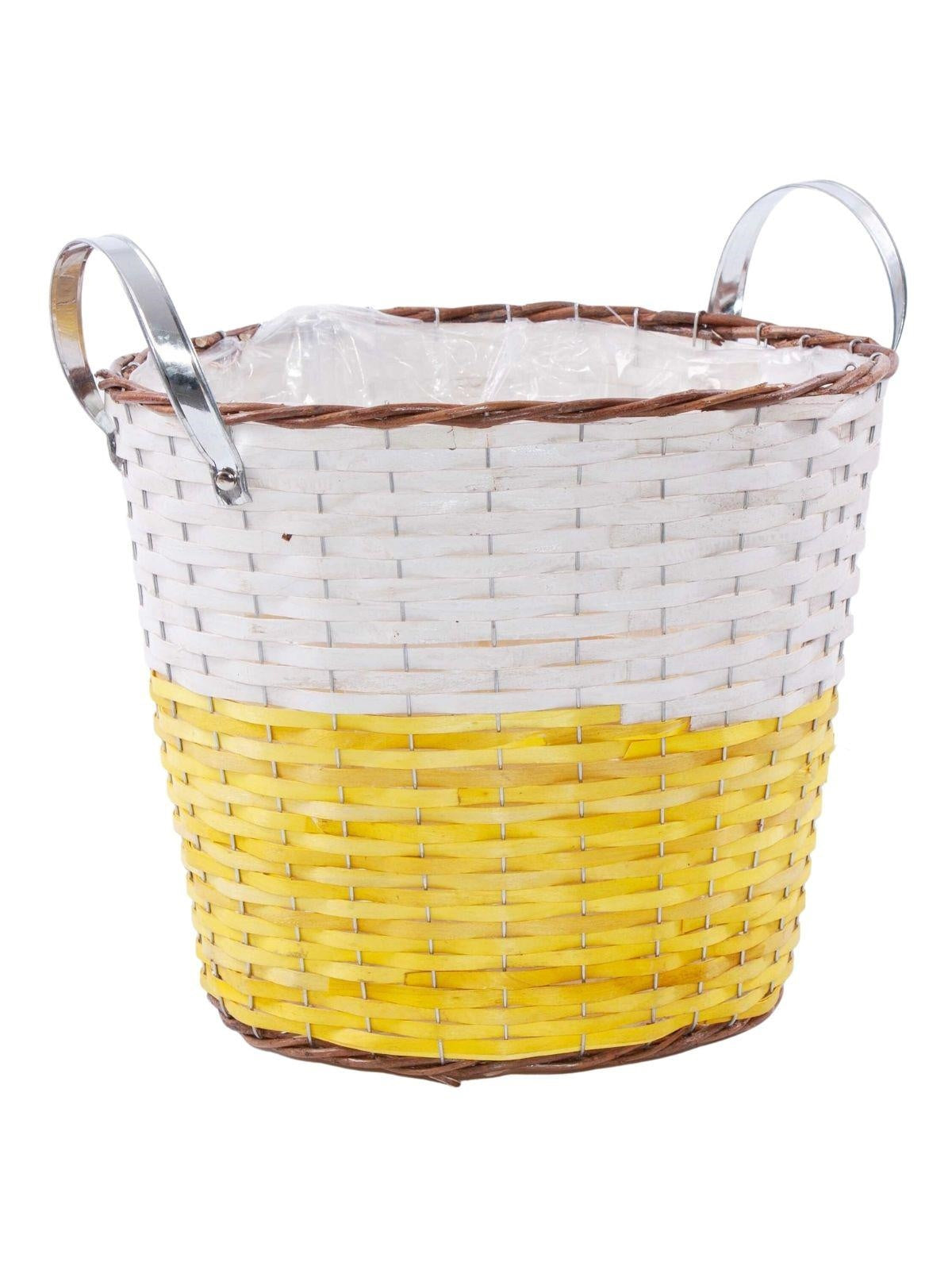 Portavaso in vimini giallo con manici, Ø40H35 cm