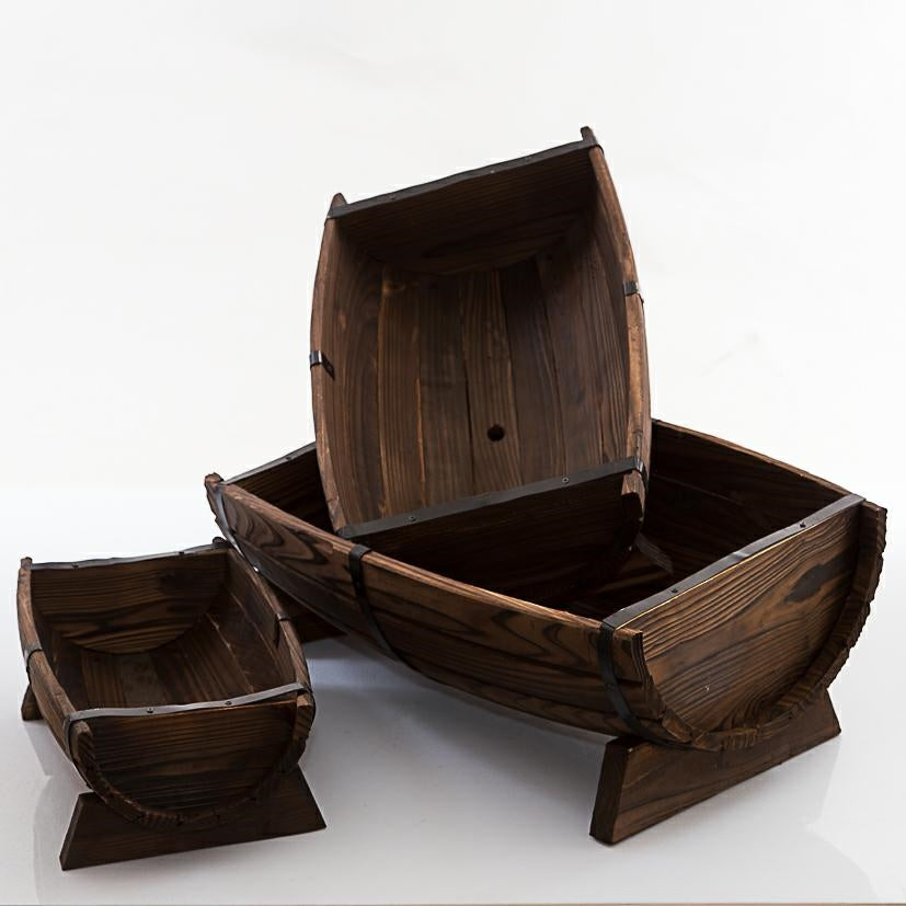 Portavaso a mezzabotte in legno grezzo, set di 3, 40x25x16 cm