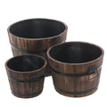 Portavasi in legno di abete con manici in ferro, set di 3, Ø40H29 cm