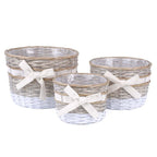 Portavaso in vimini grigio con fiocco, Ø30H20 cm, set di 3