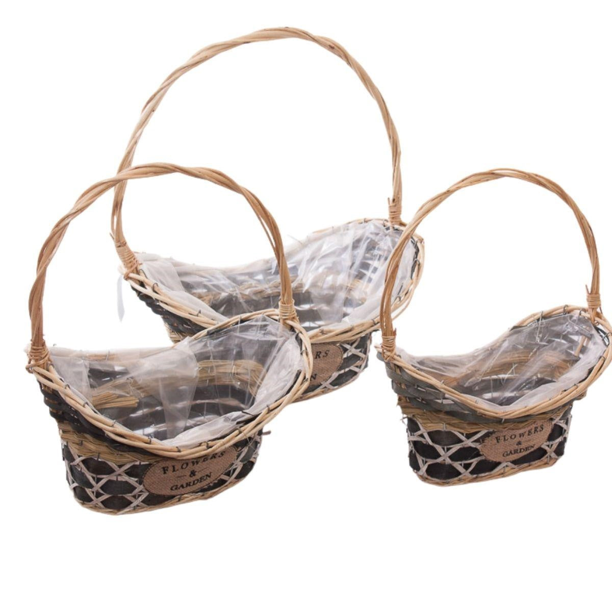 Cesto ovale in vimini, set di 3, 45x30x48 cm