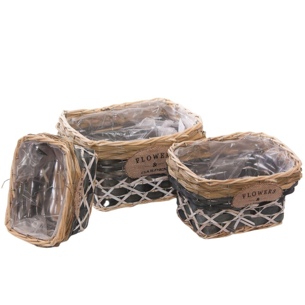 Portavaso in vimini e rattan, 33x25H18 cm, set di 3