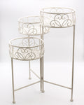 Piantana porta piante in metallo bianco anticato a 3 piani, 23x23H62 cm