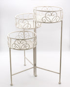 Piantana porta piante in metallo bianco anticato a 3 piani, 23x23H62 cm