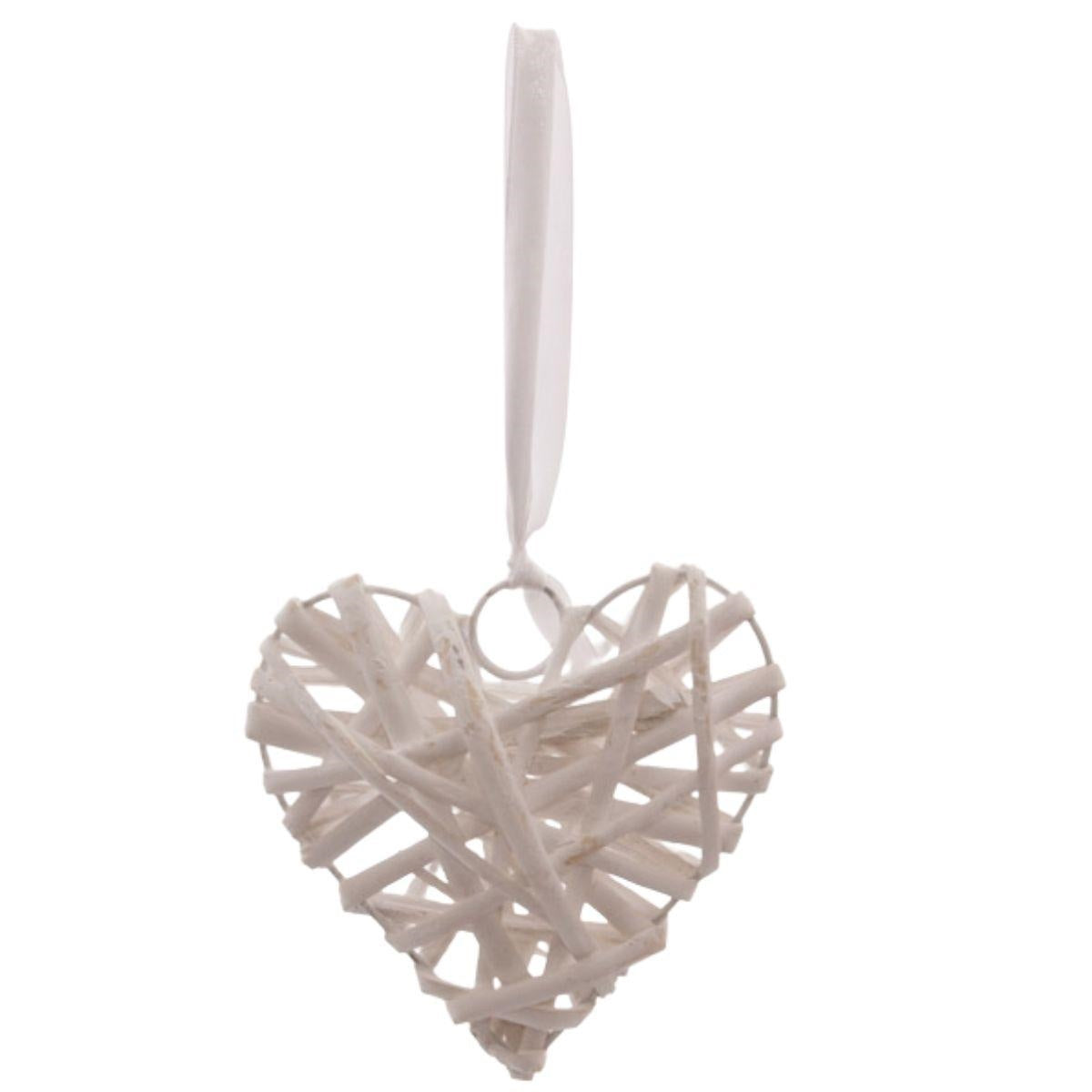 Cuore decorativo in vimini bianco, H12 cm (kit da 10)