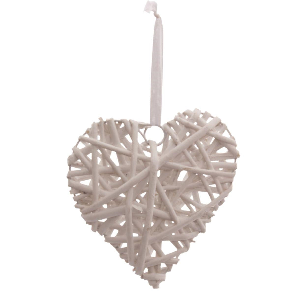 Decorazione cuore in vimini bianco, H15 cm (kit da 10)