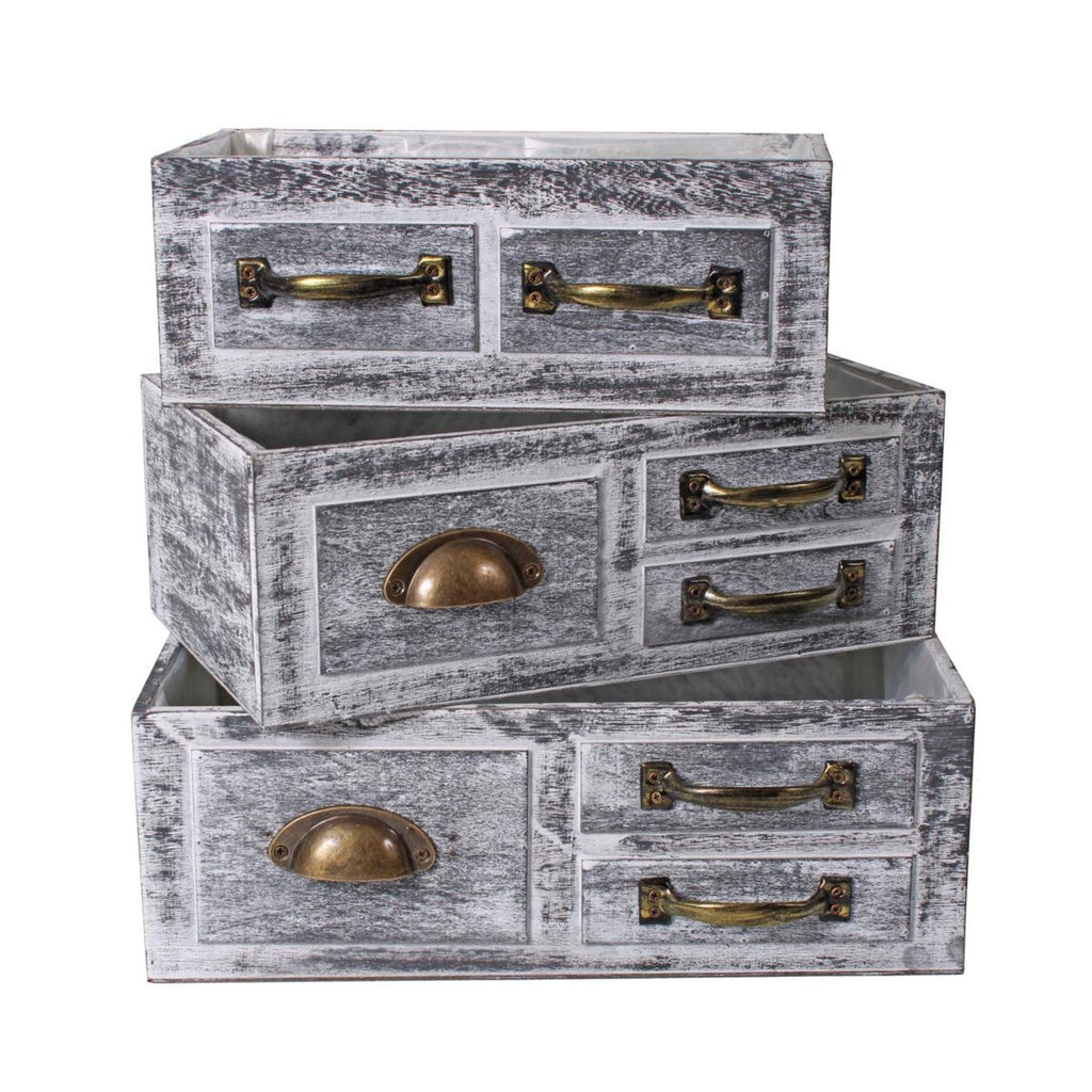 Cassetta in legno di abete sbiancato, 40x26H14 cm, set di 3