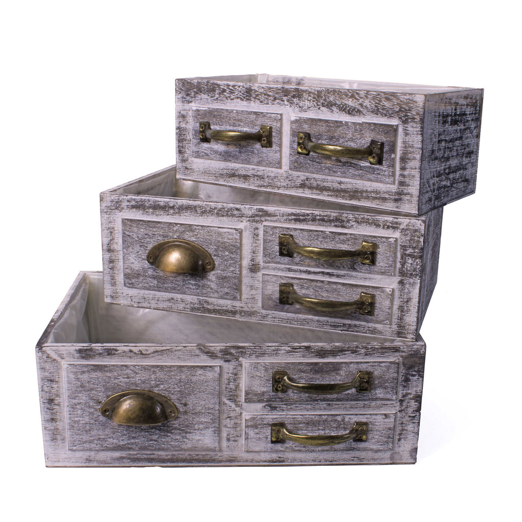 Cassetta in legno di abete sbiancato, 40x26H14 cm, set di 3