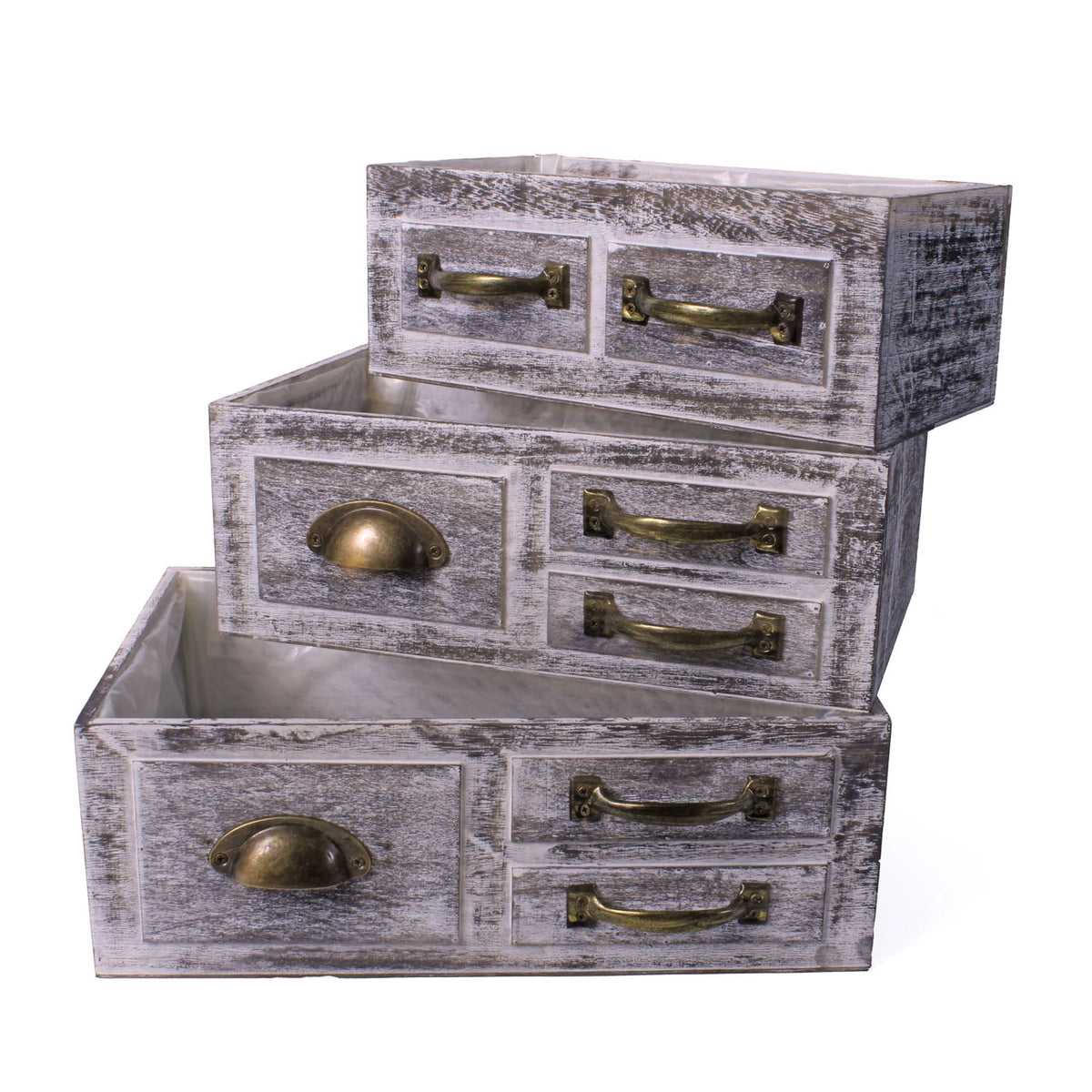 Cassetta in legno di abete sbiancato, 40x26H14 cm, set di 3