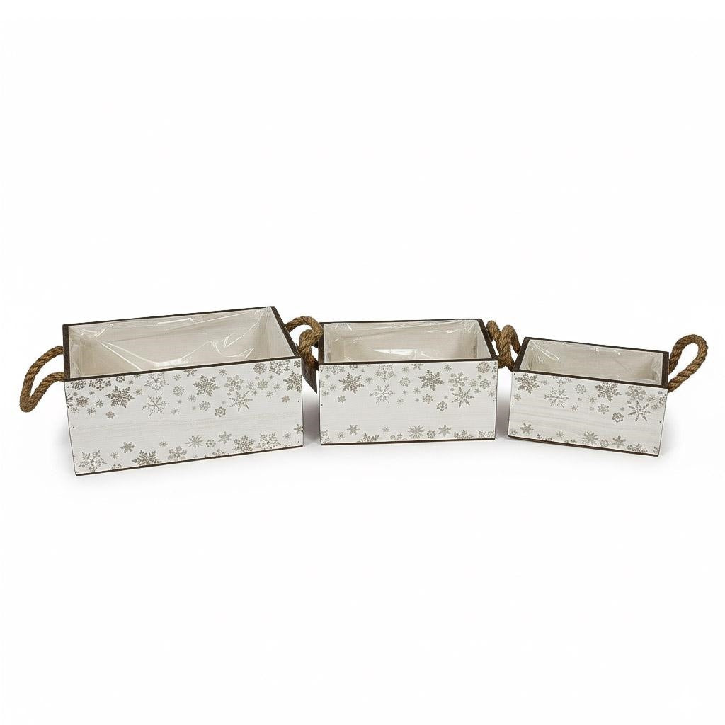 Cassetta in abete con due manici in corda, set di 3, 29x17H13, 24x13H12 e 20x10H10 cm