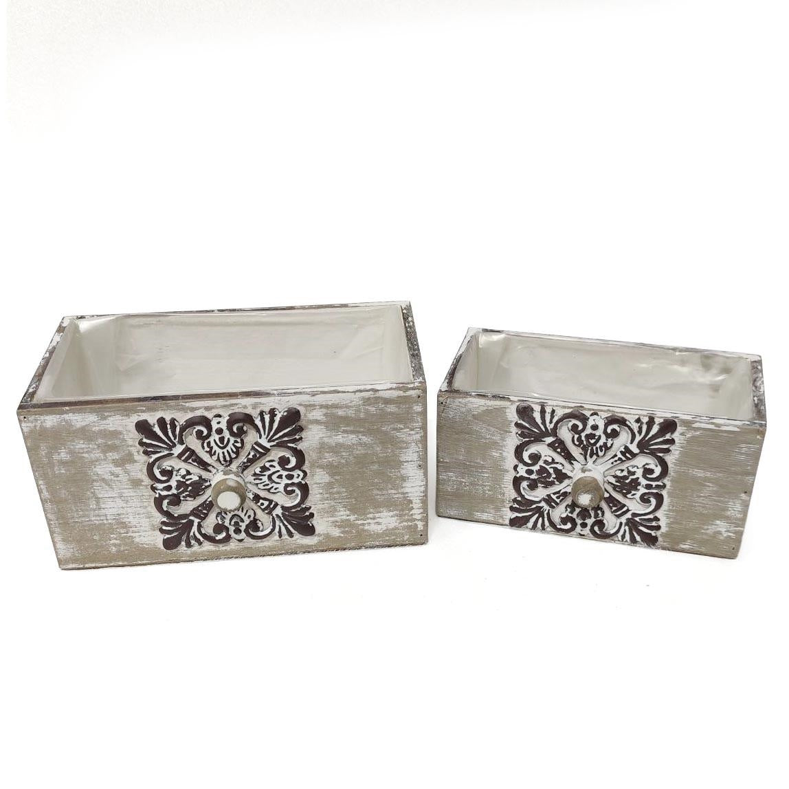 Cassetto in abete marrone anticato, 24x13x12 e 20x10x10 cm (kit da 3)
