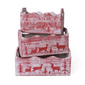 Cassetta rossa in abete, set di 3, 32x16x12/14 cm
