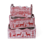 Cassetta rossa in abete, set di 3, 32x16x12/14 cm