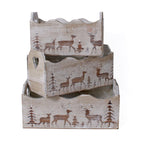 Cassetta bianca in legno di abete, set di 3, 32x16H12/14 cm