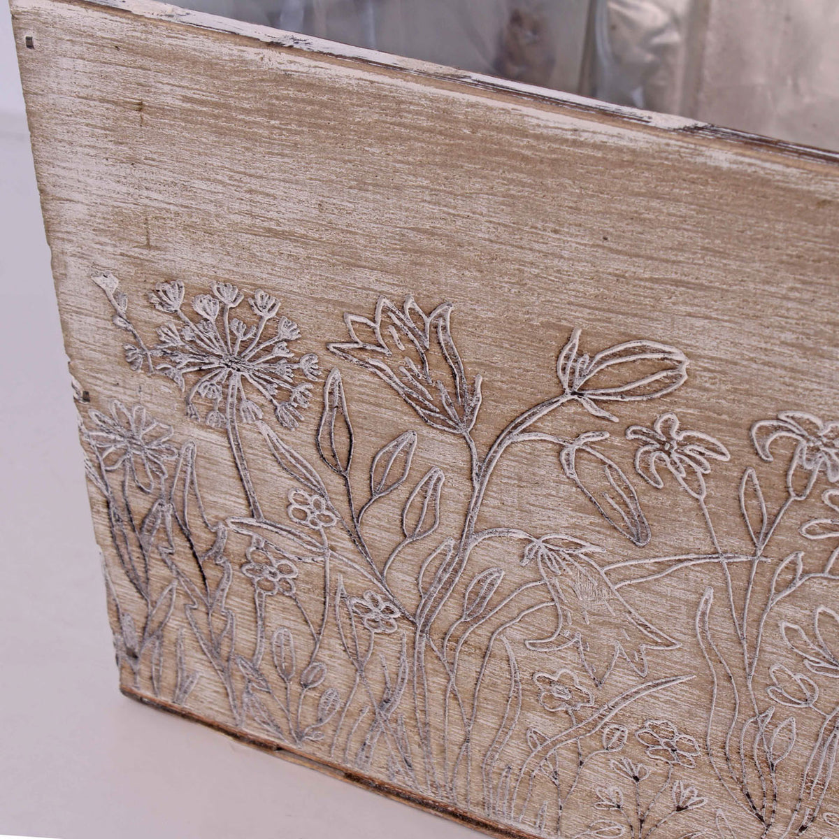 Cassette in legno di abete Fiori, set da 3, 35x18H12 cm