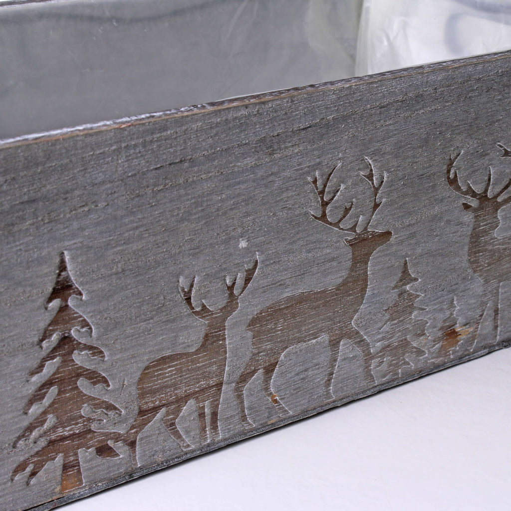 Cassette in abete grigio con renna, set di 3, 35x18x12 cm