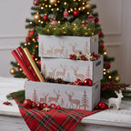 Cassette in abete grigio con renna, set di 3, 35x18x12 cm