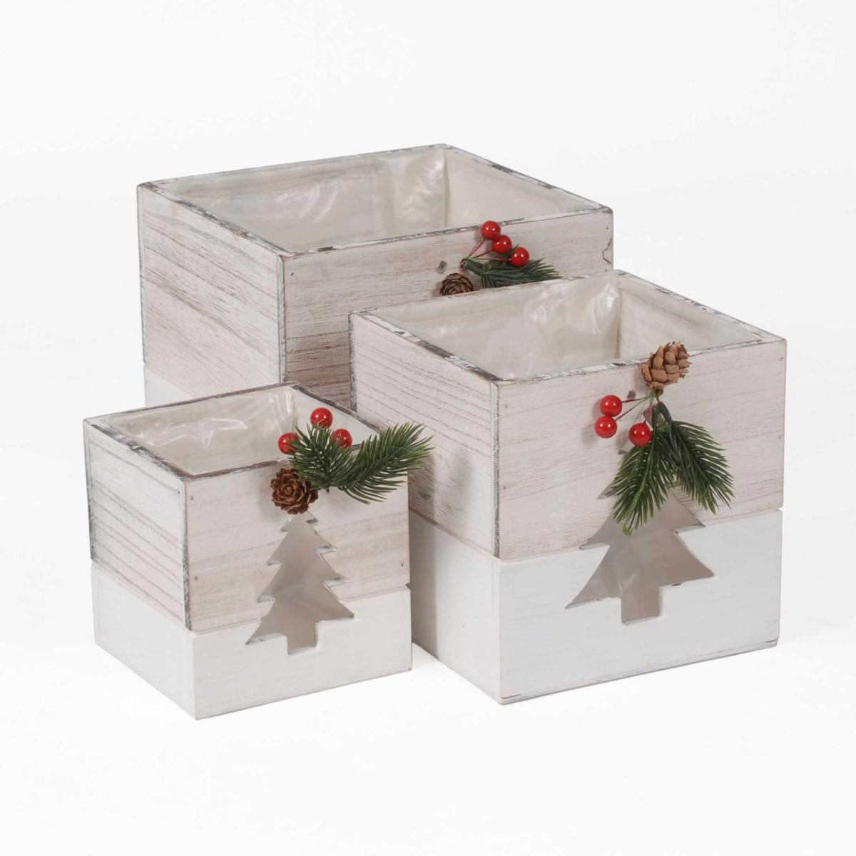 Cassetta natalizia bianca, 20x20x18 cm, set di 3 (kit da 3)