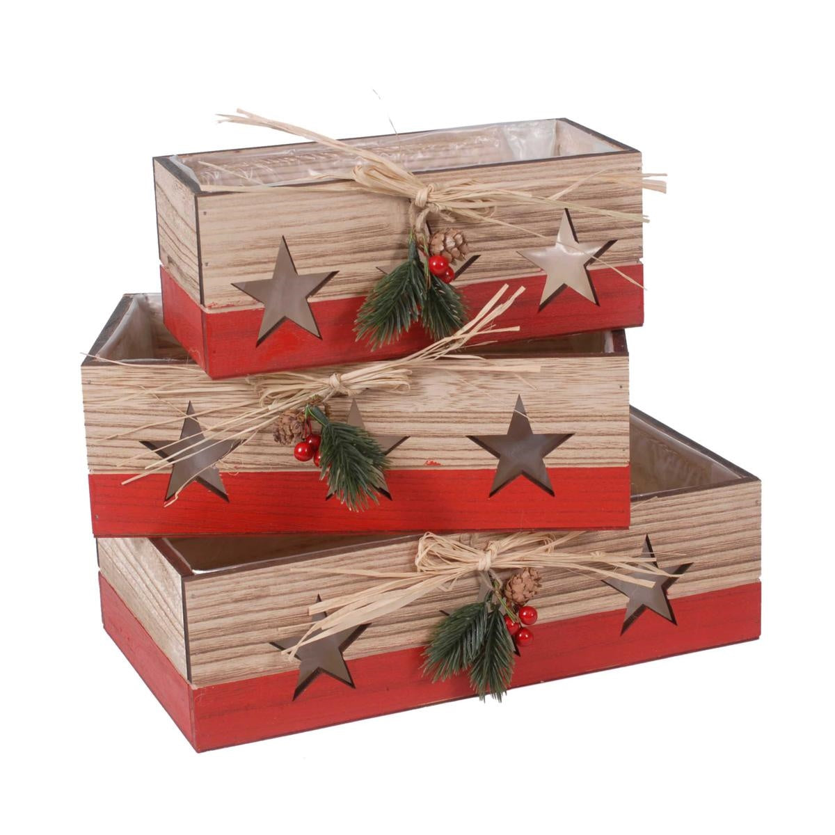 Cassette natalizie rosse, set di 3, 35x20x10 cm